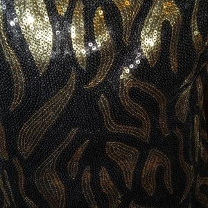 Ladies black and gold feathered cocktail dress